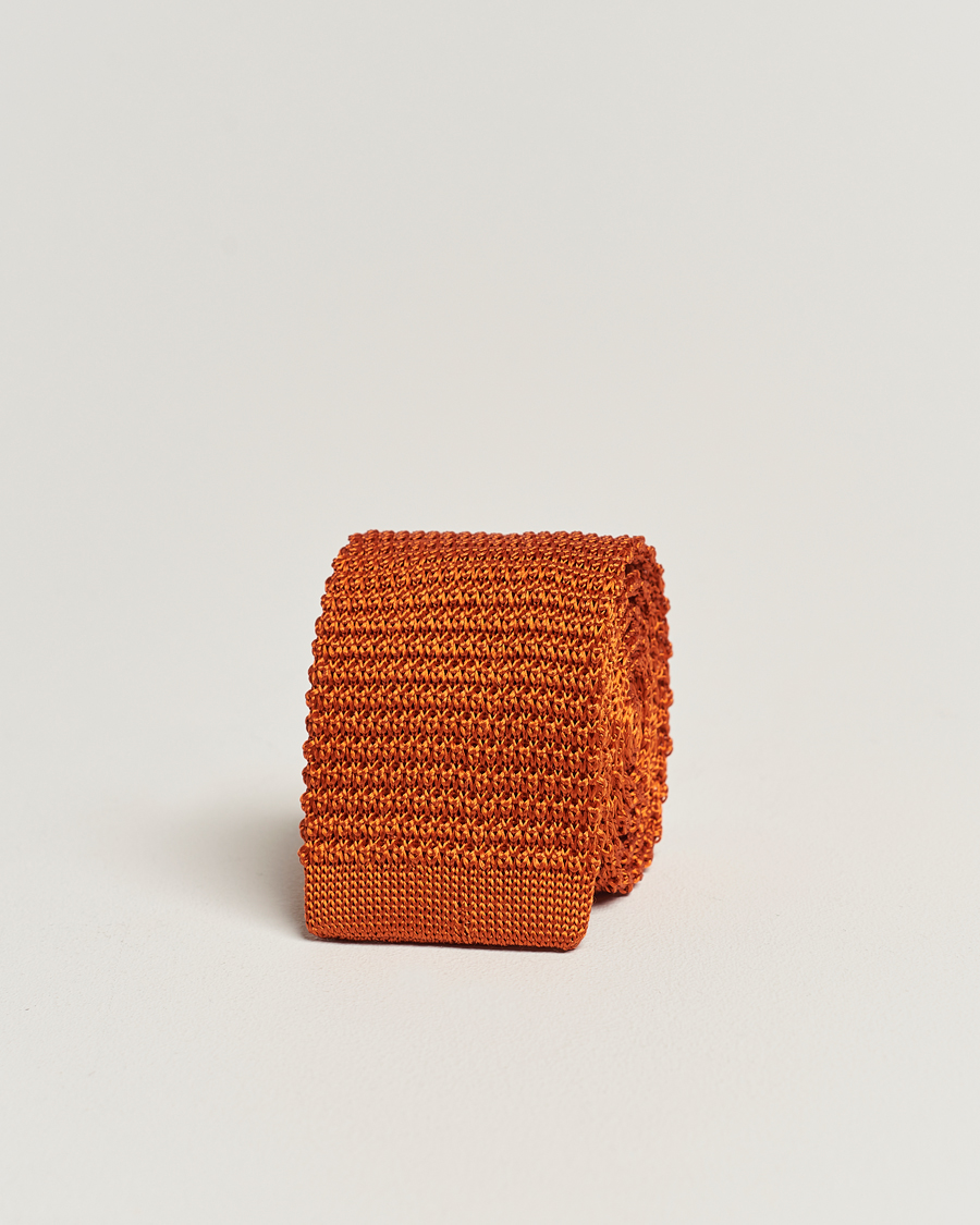 Herr | Slipsar | Amanda Christensen | Knitted Silk Tie 6 cm Orange