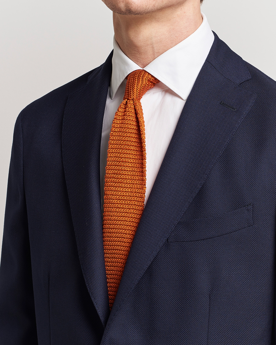 Herr | Slipsar | Amanda Christensen | Knitted Silk Tie 6 cm Orange