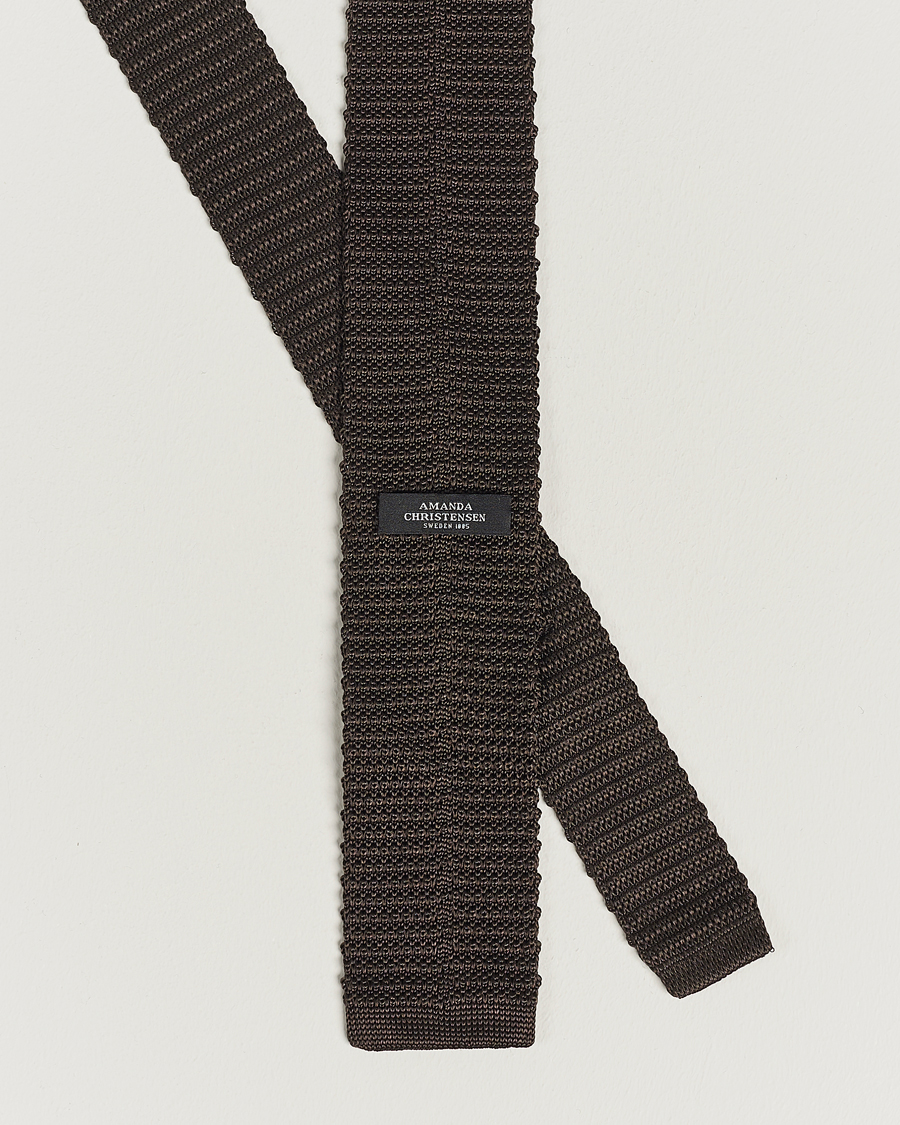 Herr | Slipsar | Amanda Christensen | Knitted Silk Tie 6 cm Brown