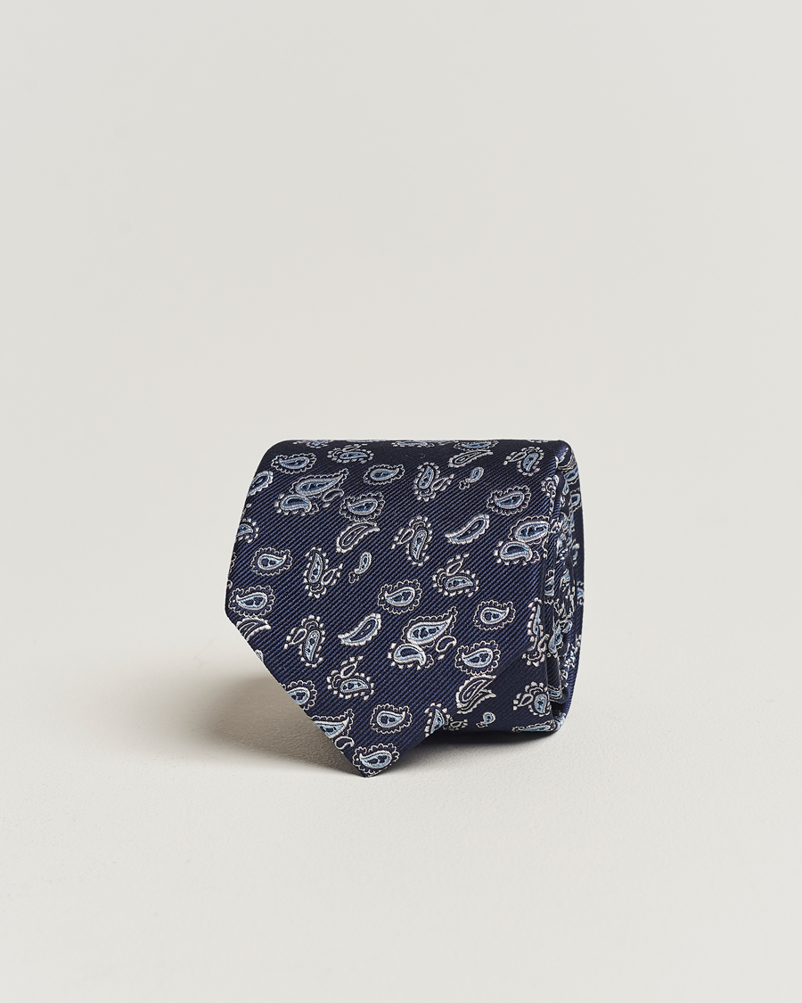 Herr | Slipsar | Amanda Christensen | Paisley Woven Silk Tie 8 cm Navy