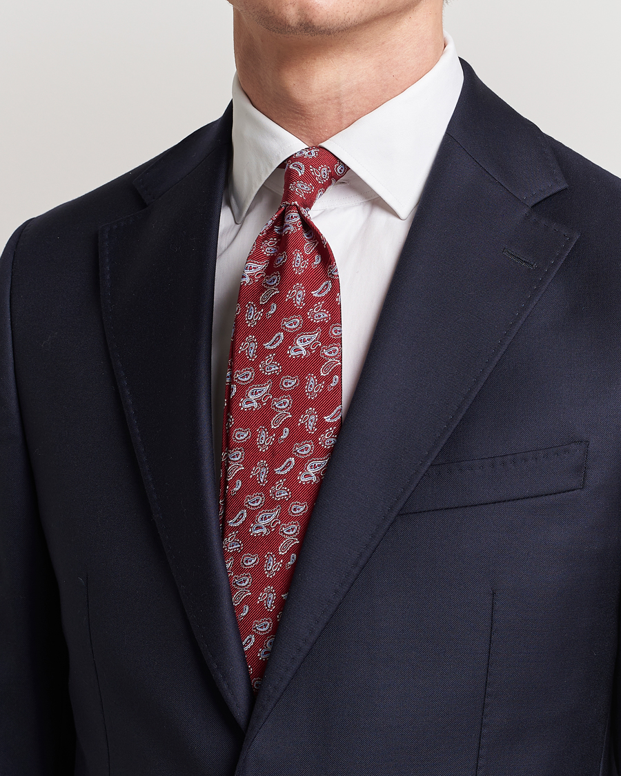 Herr | Slipsar | Amanda Christensen | Paisley Woven Silk Tie 8 cm Wine Red