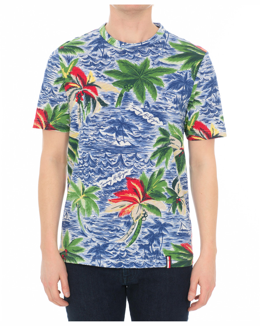 Herr | T-Shirts | Tommy Hilfiger | Palm Over Print Crew Neck Tee Snow White