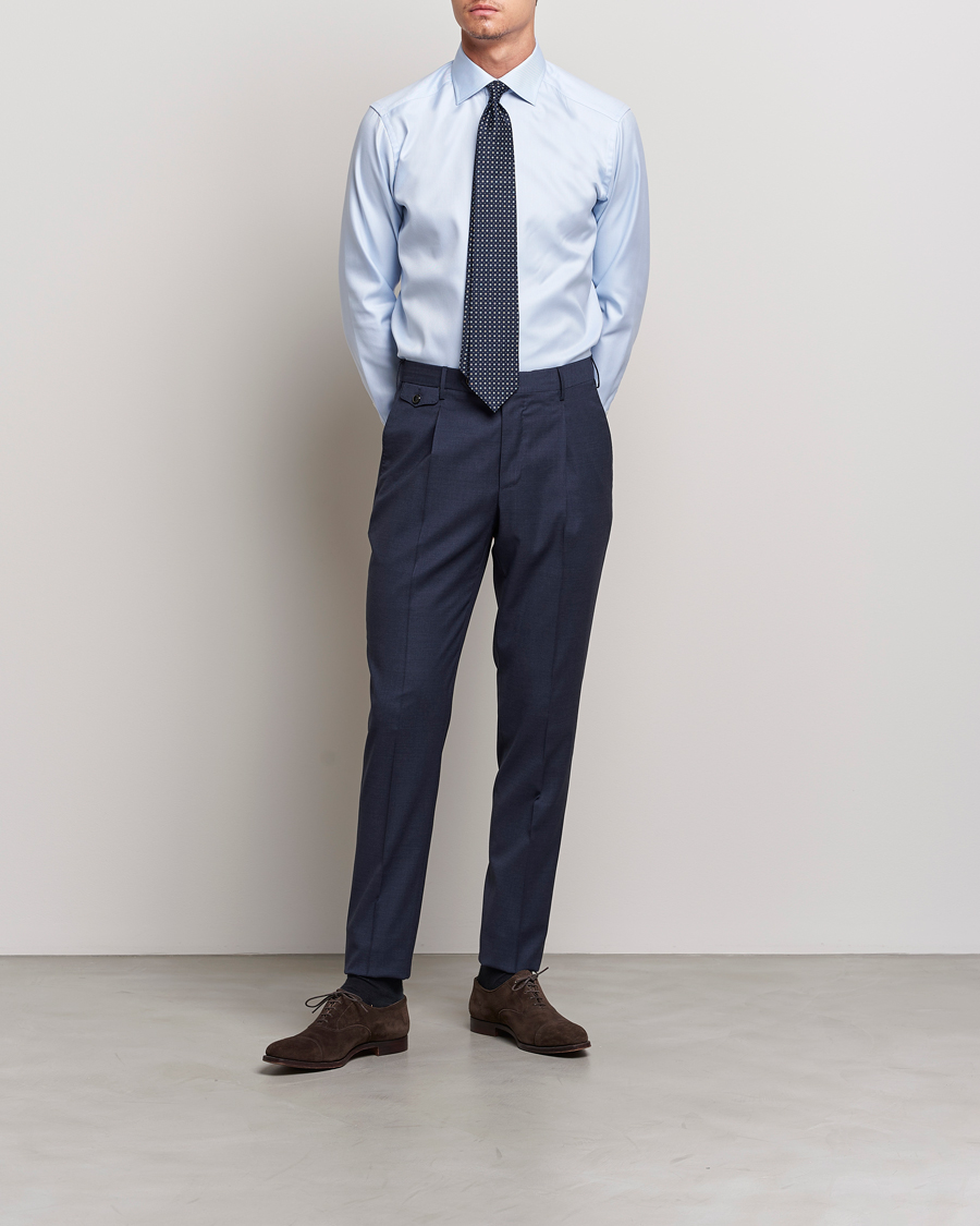 Herr | Mörk kostym | Eton | Slim Fit Textured Twill Shirt Blue
