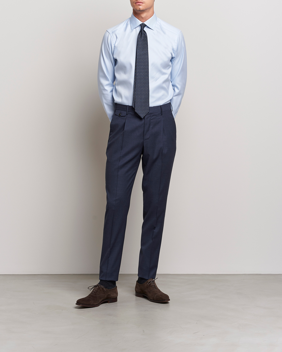 Herr | Wardrobe basics | Eton | Slim Fit Textured Twill Shirt Blue