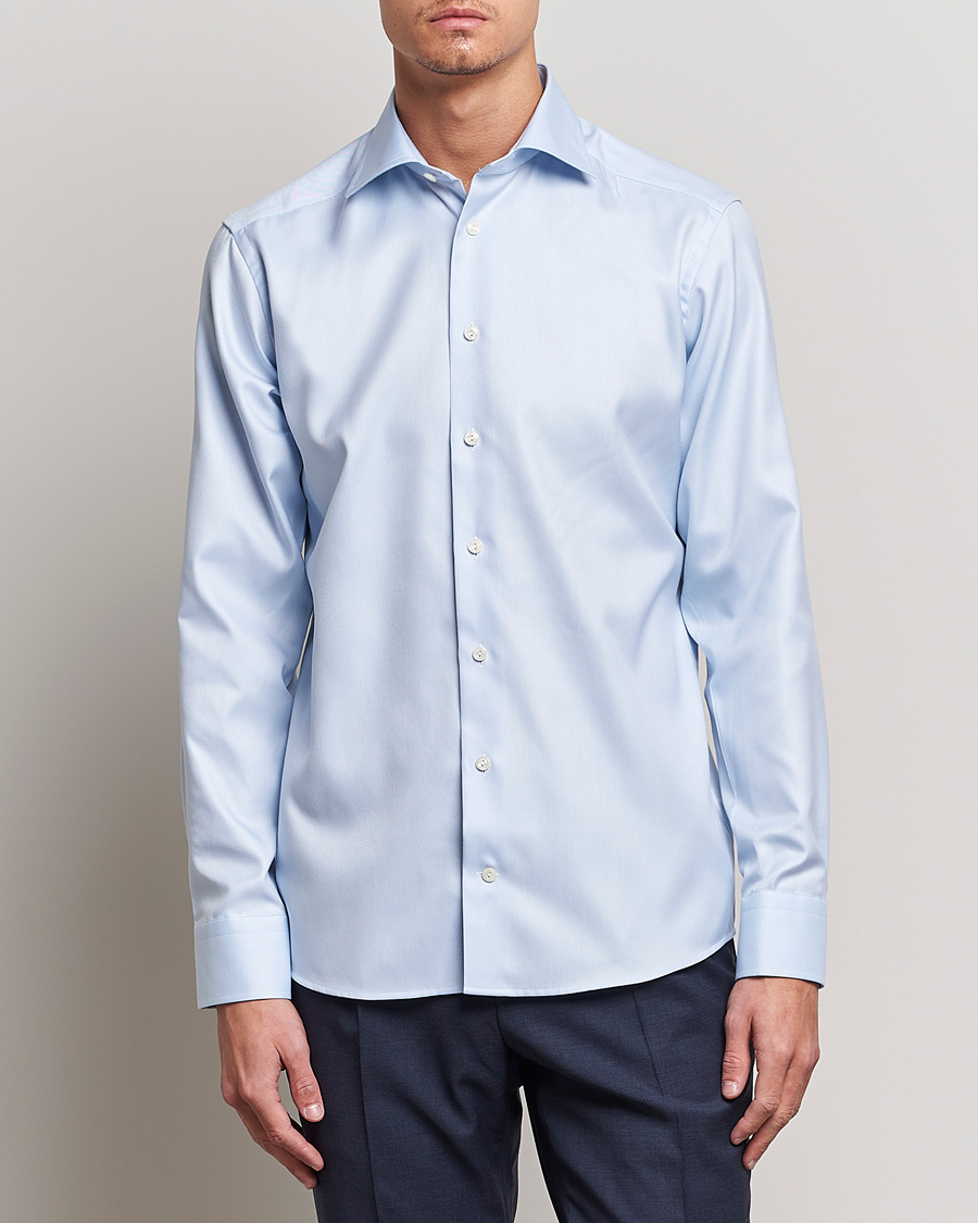 Herr | Formella | Eton | Slim Fit Textured Twill Shirt Blue