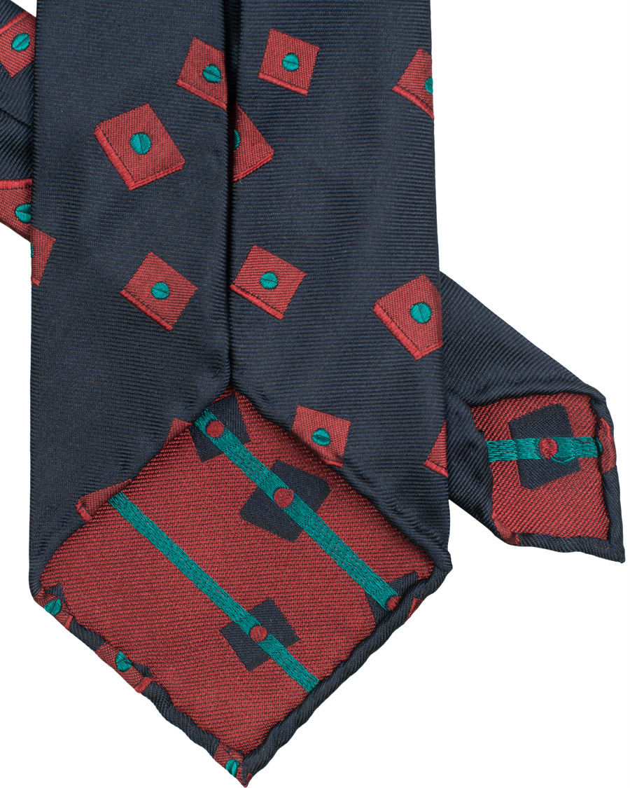 Herr | | Berg&Berg | Handrolled Seven Fold Jacquard Silk 8 cm Tie Navy/Red