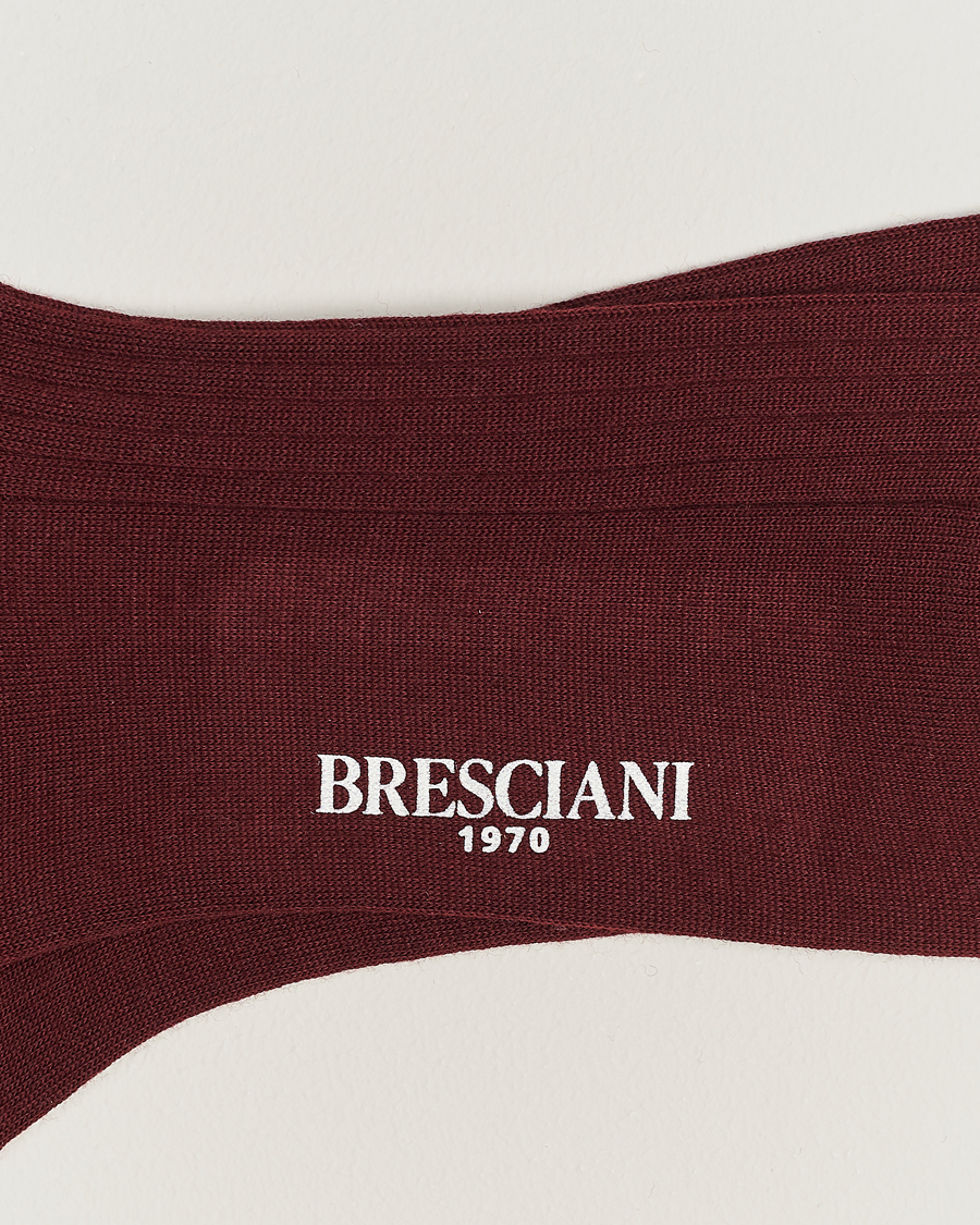 Herr |  | Bresciani | Wool/Nylon Ribbed Short Socks Burgundy