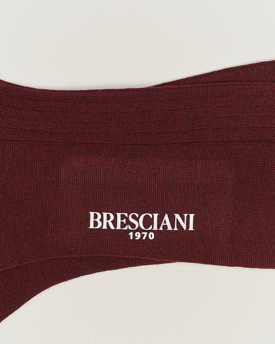 Herr | Underkläder | Bresciani | Wool/Nylon Ribbed Short Socks Burgundy