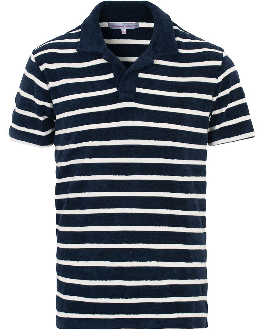 Herr | Pikéer | Orlebar Brown | Terry Hudson Towelling Stripe Polo Navy/Shell