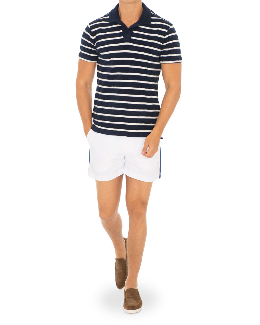 Herr | Pikéer | Orlebar Brown | Terry Hudson Towelling Stripe Polo Navy/Shell