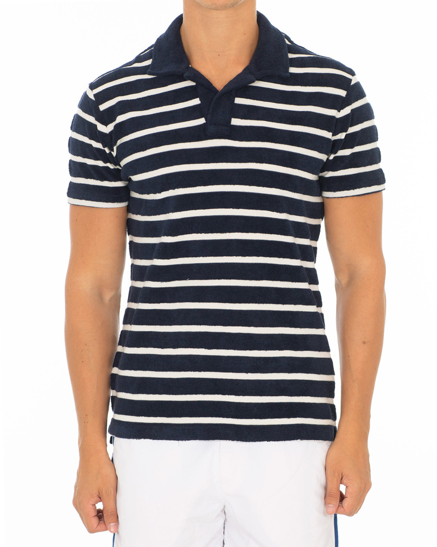 Herr | Pikéer | Orlebar Brown | Terry Hudson Towelling Stripe Polo Navy/Shell