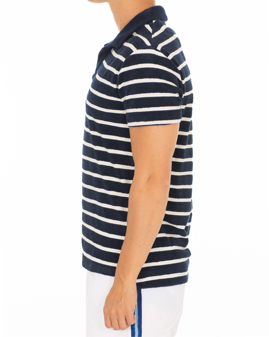 Herr | Pikéer | Orlebar Brown | Terry Hudson Towelling Stripe Polo Navy/Shell