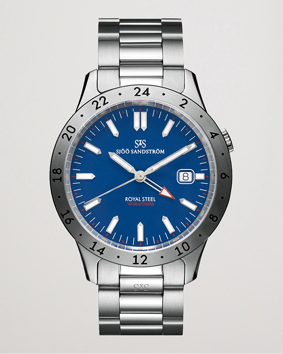 Herr | Sjöö Sandström Royal Steel Worldtimer 41mm Blue with Steel | Sjöö Sandström | Royal Steel Worldtimer 41mm Blue with Steel