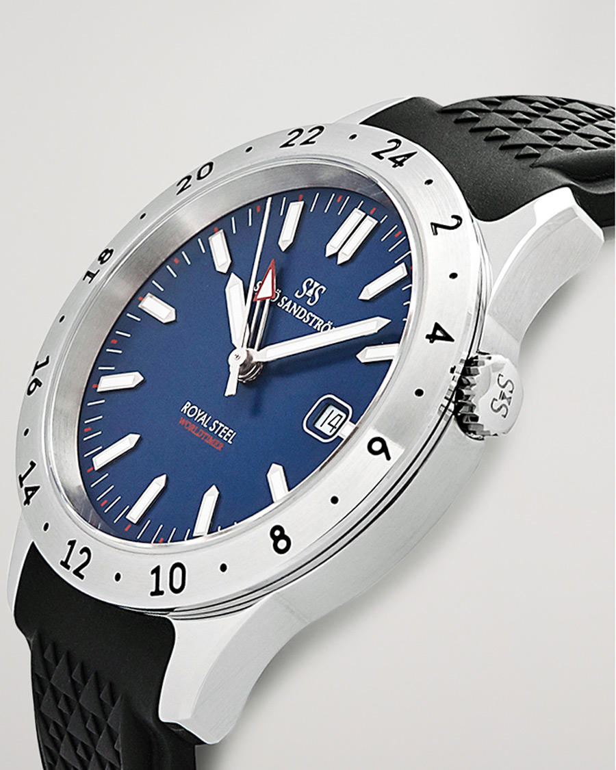 Herr | Sjöö Sandström Royal Steel Worldtimer 41mm Blue with Rubber | Sjöö Sandström | Royal Steel Worldtimer 41mm Blue with Rubber