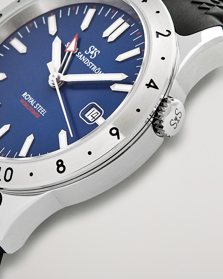 Herr | Sjöö Sandström Royal Steel Worldtimer 41mm Blue with Rubber | Sjöö Sandström | Royal Steel Worldtimer 41mm Blue with Rubber