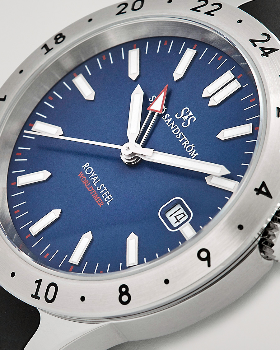 Herr | Sjöö Sandström Royal Steel Worldtimer 41mm Blue with Rubber | Sjöö Sandström | Royal Steel Worldtimer 41mm Blue with Rubber