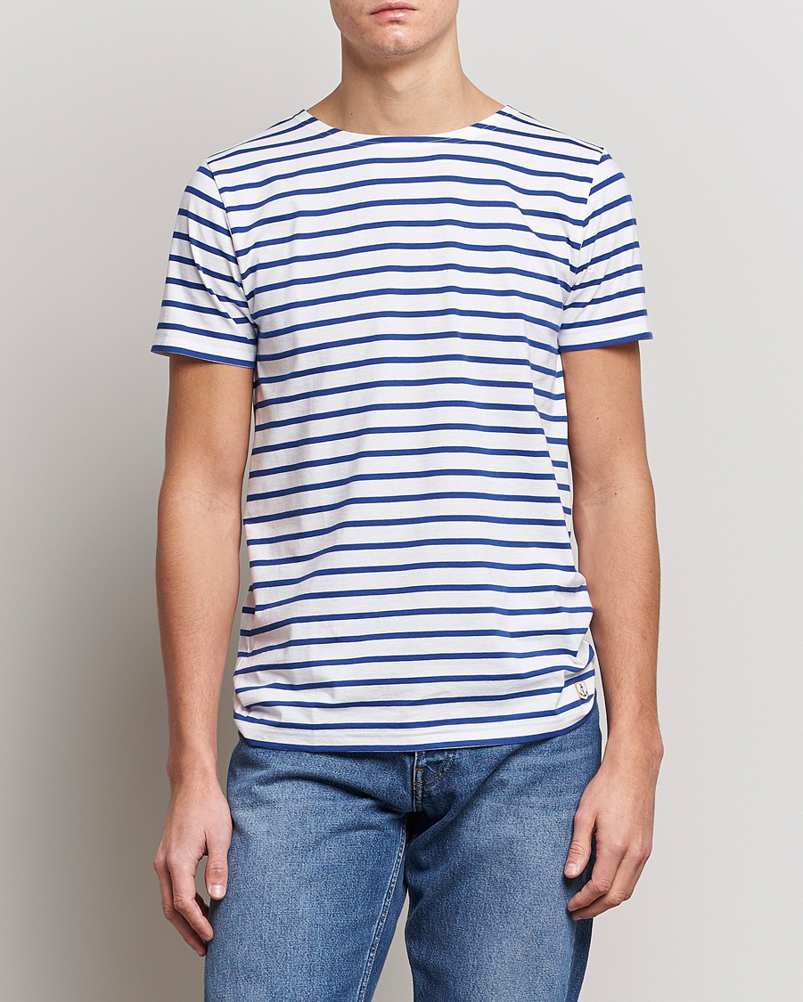 Herr | Basics | Armor-lux | Hoëdic Boatneck Héritage Stripe T-shirt White/Blue