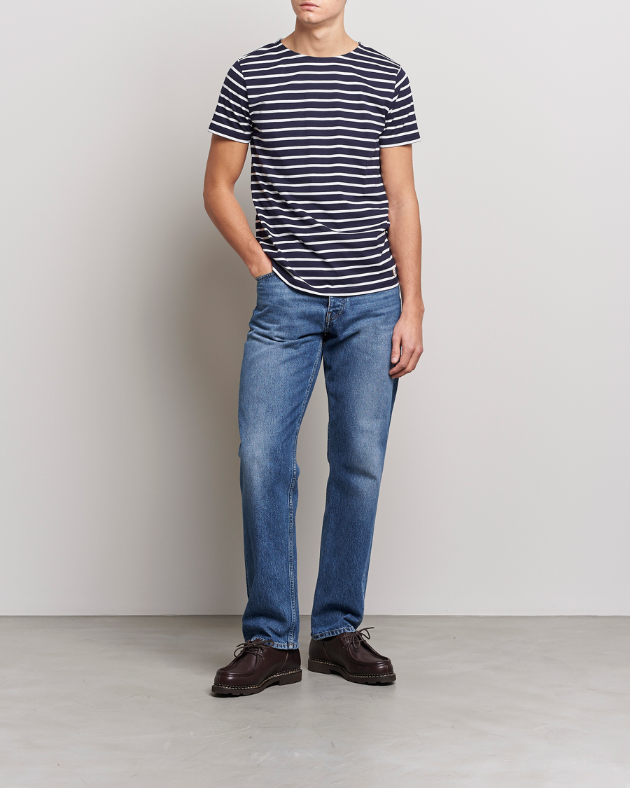 Herr | T-Shirts | Armor-lux | Hoëdic Boatneck Héritage Stripe T-shirt Navy/White