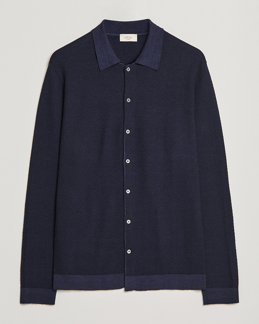 Herr | Tröjor | Altea | Herringbone Wool Shirt Navy