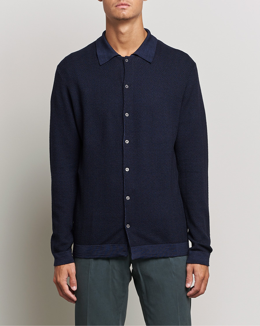 Herr | Tröjor | Altea | Herringbone Wool Shirt Navy