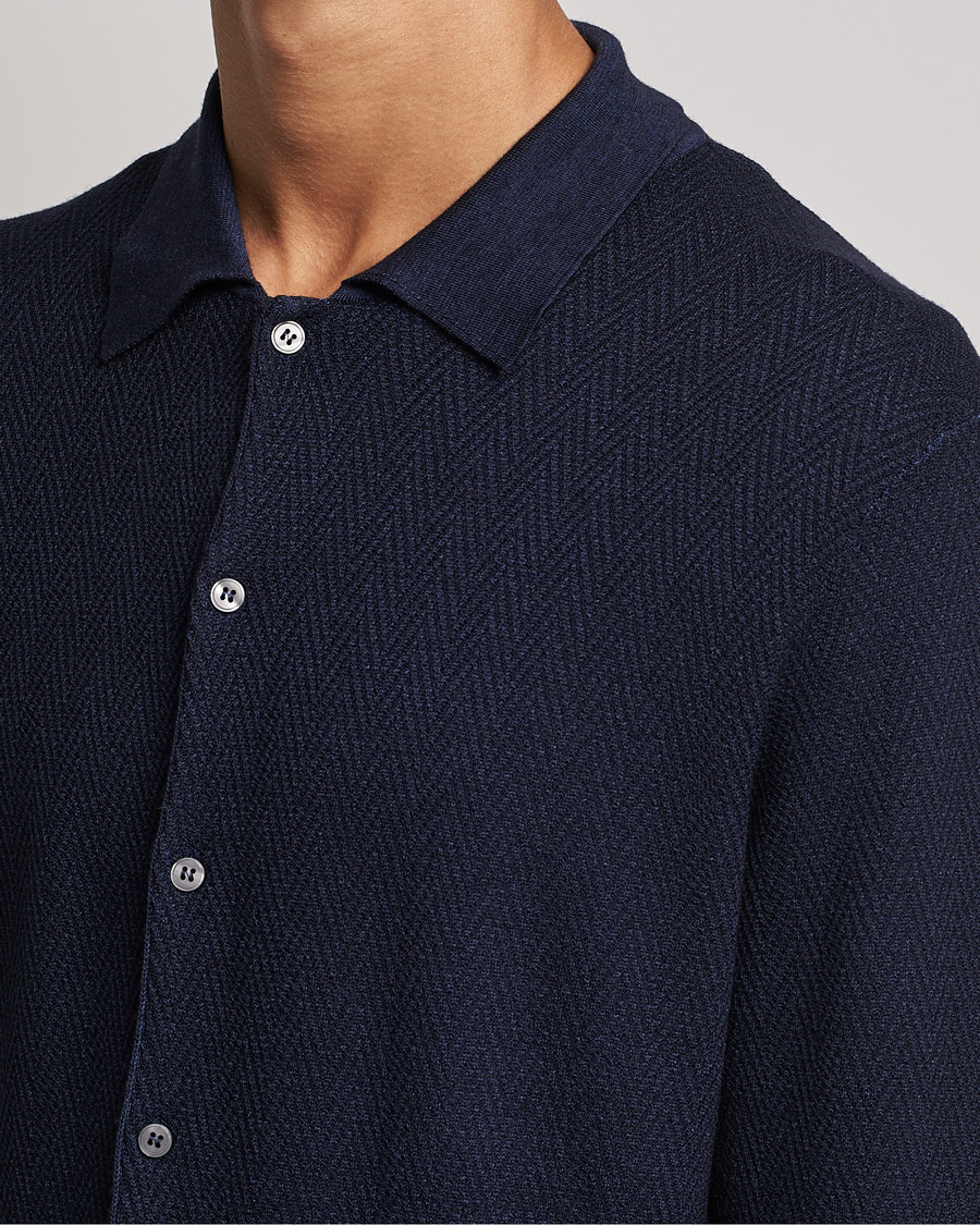 Herr | Tröjor | Altea | Herringbone Wool Shirt Navy
