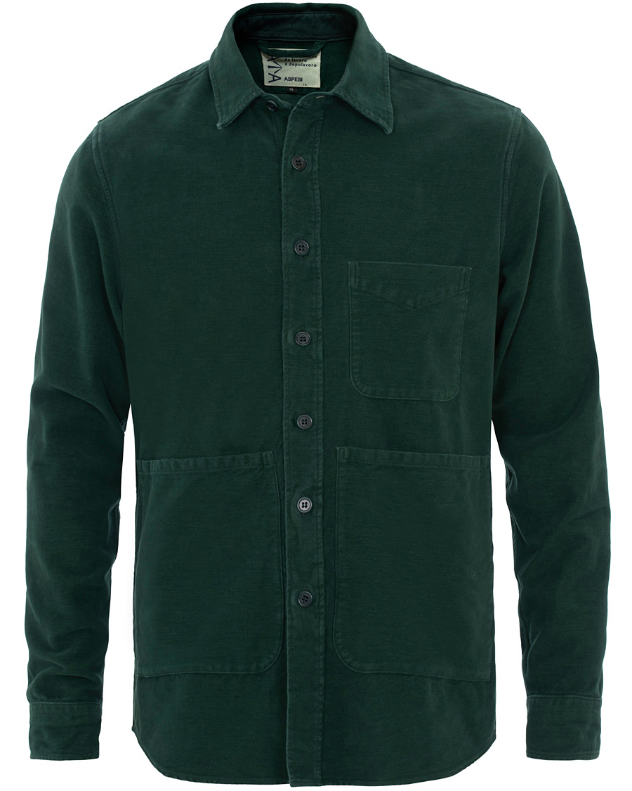 Herr | Skjortor | Aspesi | Garment Dyed Cotton Shirt Jacket Dark Green