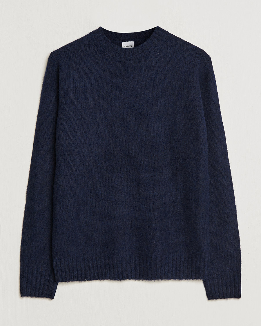 Herr | Tröjor | Aspesi | Brushed Shetland Sweater Navy