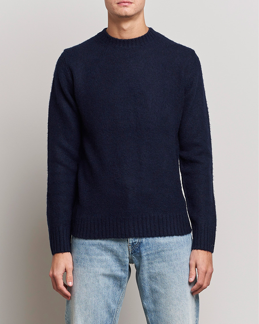 Herr | Tröjor | Aspesi | Brushed Shetland Sweater Navy