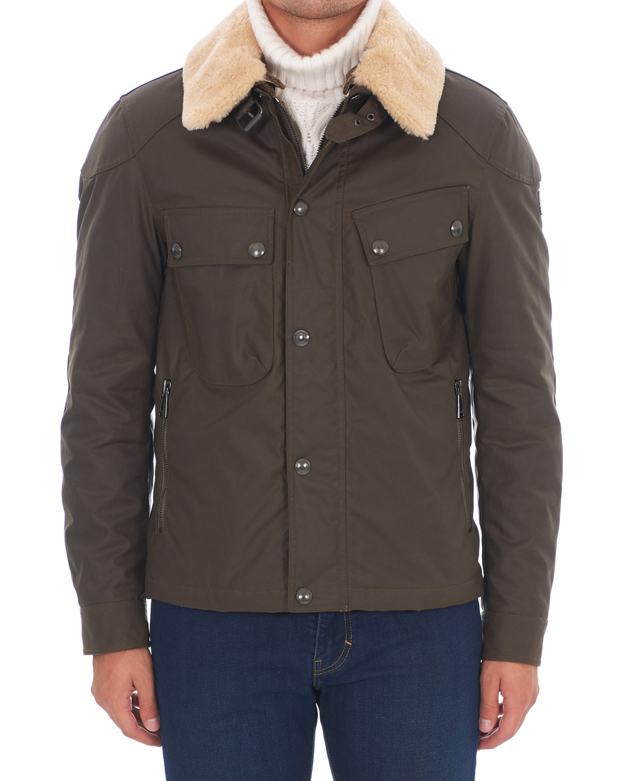 Herr | Jackor | Belstaff | Patrol Shearling Pilot Waxed Jacket Windsor Moss