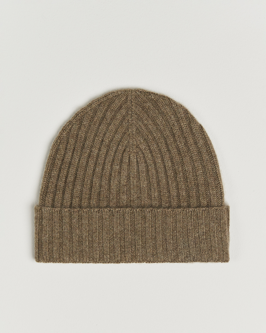 Herr | Mössor | Amanda Christensen | Rib Knitted Cashmere Cap Olive Melange