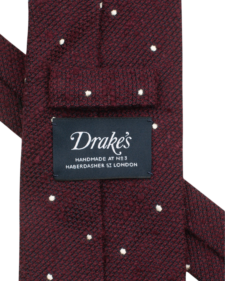 Herr | Drake's Woven Silk Grenadine Dot Tie 8 cm Wine | Drake's | Woven Silk Grenadine Dot Tie 8 cm Wine