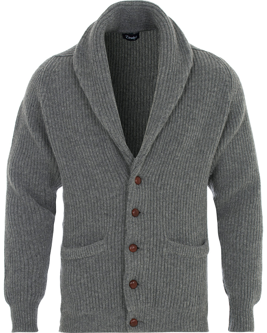 Herr | Tröjor | Drake's | Lambswool Shawl Cardigan Grey