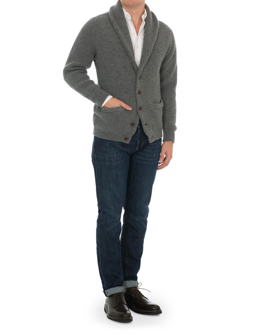 Herr | Tröjor | Drake's | Lambswool Shawl Cardigan Grey