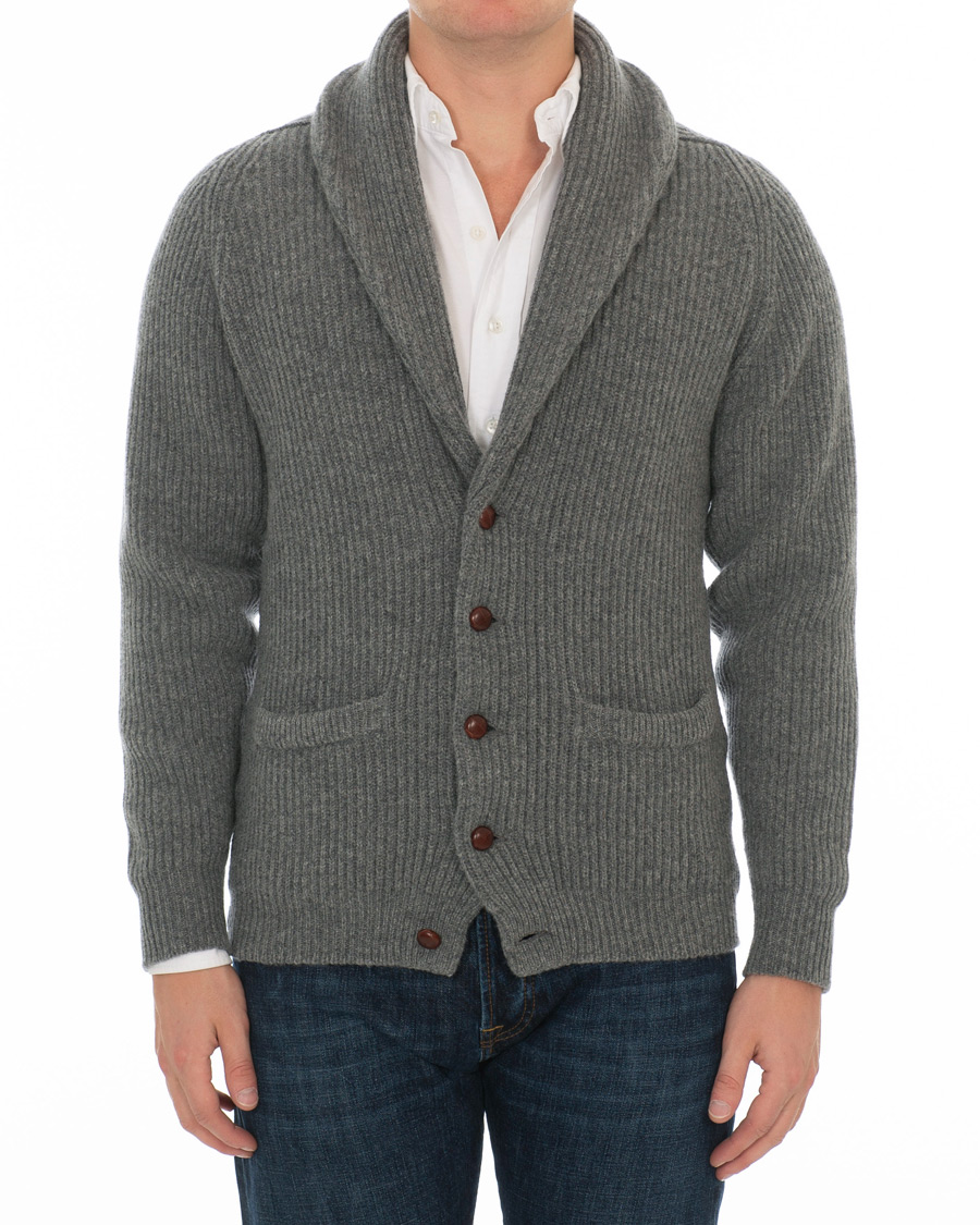 Herr | Tröjor | Drake's | Lambswool Shawl Cardigan Grey