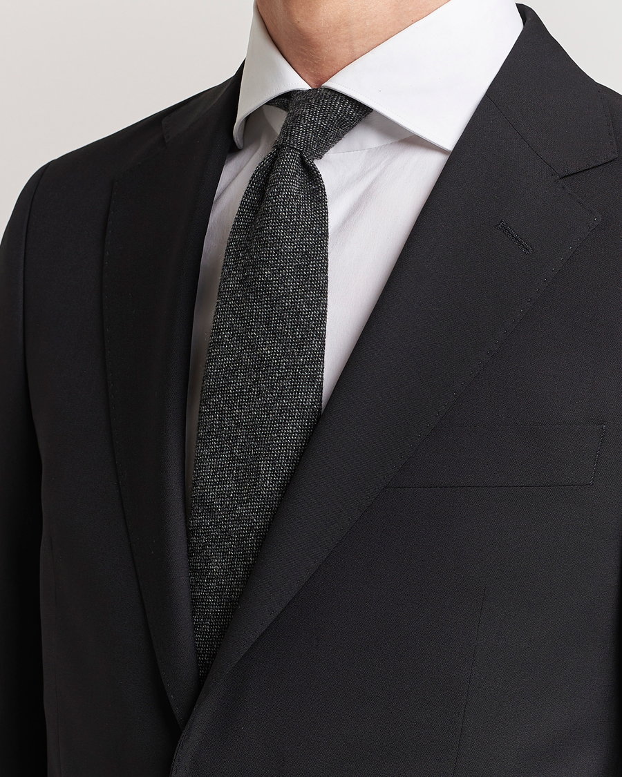 Herr | Drake's Cashmere 8 cm Tie Grey/Black | Drake's | Cashmere 8 cm Tie Grey/Black