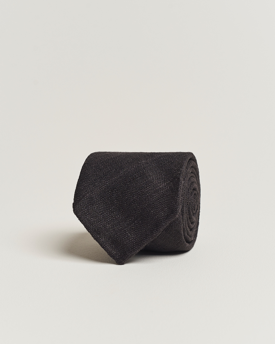Herr | Drake's Tussah Silk Handrolled 8 cm Tie Black | Drake's | Tussah Silk Handrolled 8 cm Tie Black