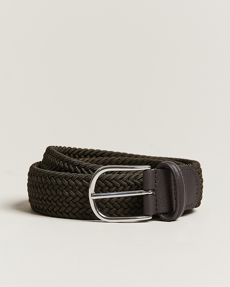 Herr | Bälten | Anderson's | Stretch Woven 3,5 cm Belt Green