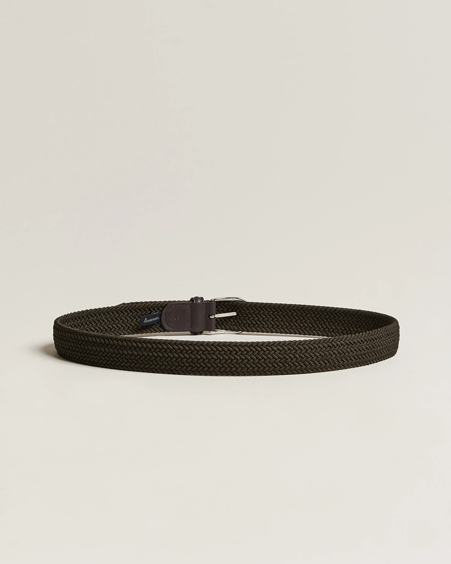 Herr | Italian Department | Anderson's | Stretch Woven 3,5 cm Belt Green