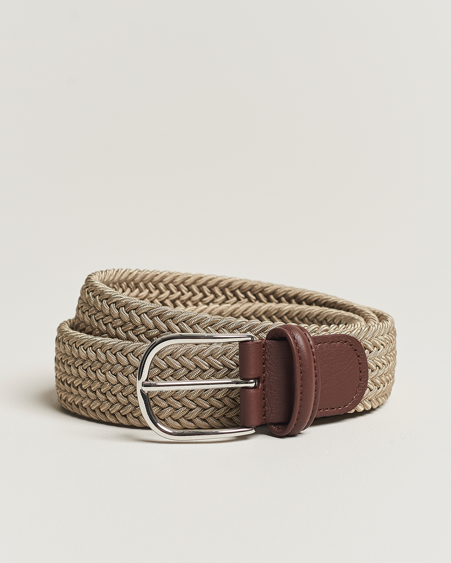 Herr | Bälten | Anderson's | Stretch Woven 3,5 cm Belt Beige