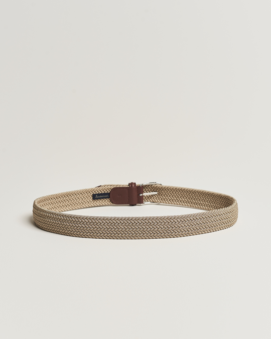 Herr | Flätade bälten | Anderson's | Stretch Woven 3,5 cm Belt Beige