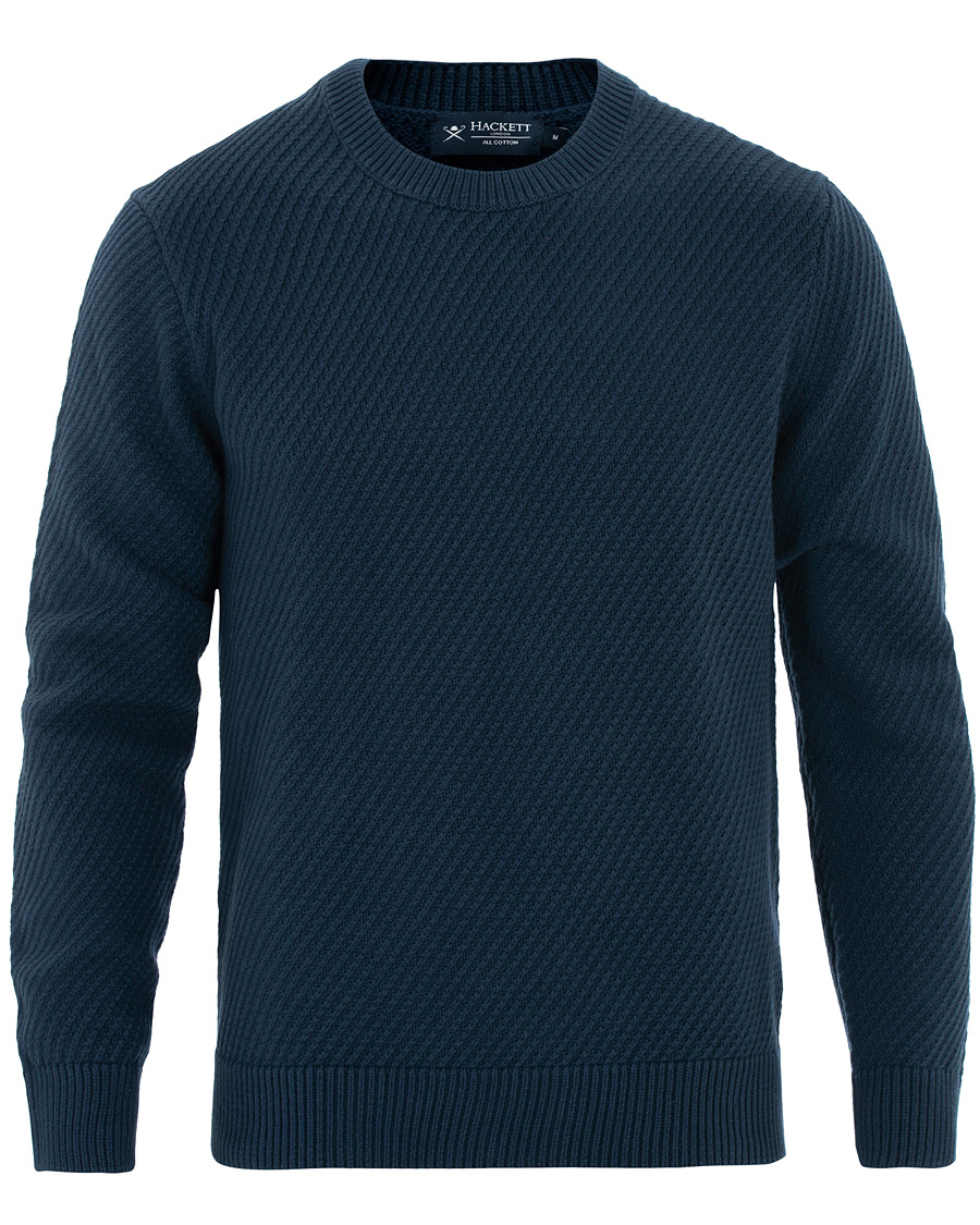 Herr | Tröjor | Hackett | Diagonal Striped Crew Neck Cotton Sweater Navy