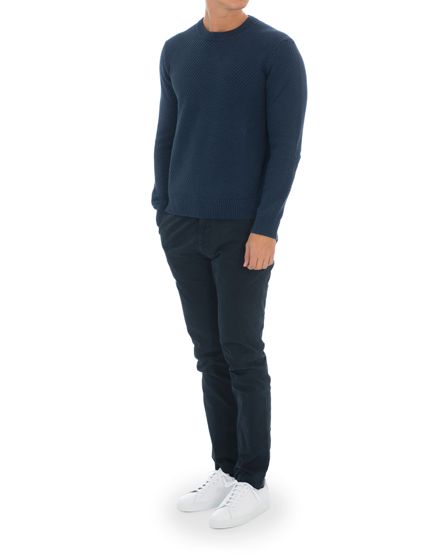 Herr | Tröjor | Hackett | Diagonal Striped Crew Neck Cotton Sweater Navy