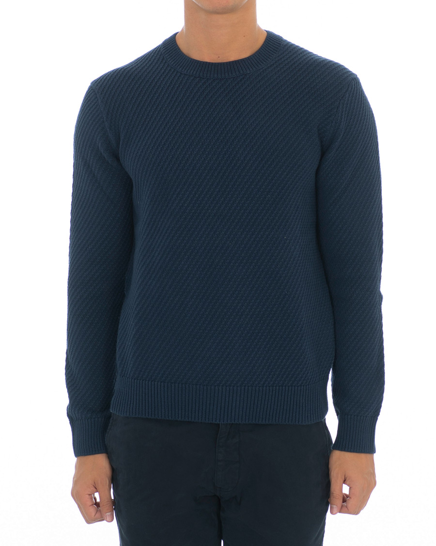 Herr | Tröjor | Hackett | Diagonal Striped Crew Neck Cotton Sweater Navy