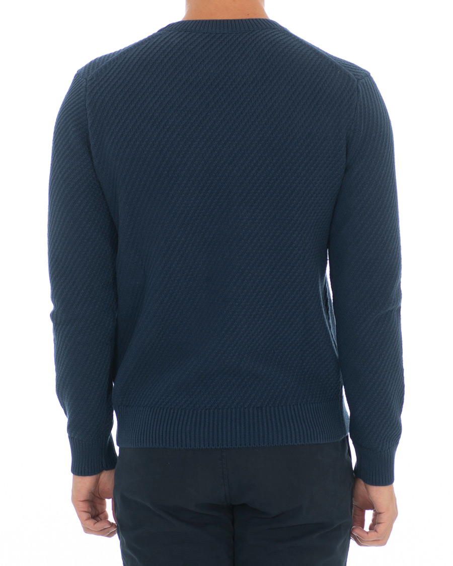 Herr | Tröjor | Hackett | Diagonal Striped Crew Neck Cotton Sweater Navy