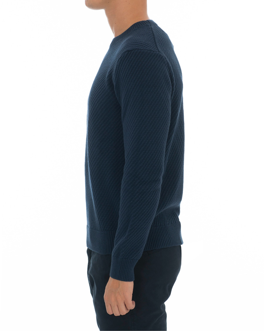 Herr | Tröjor | Hackett | Diagonal Striped Crew Neck Cotton Sweater Navy