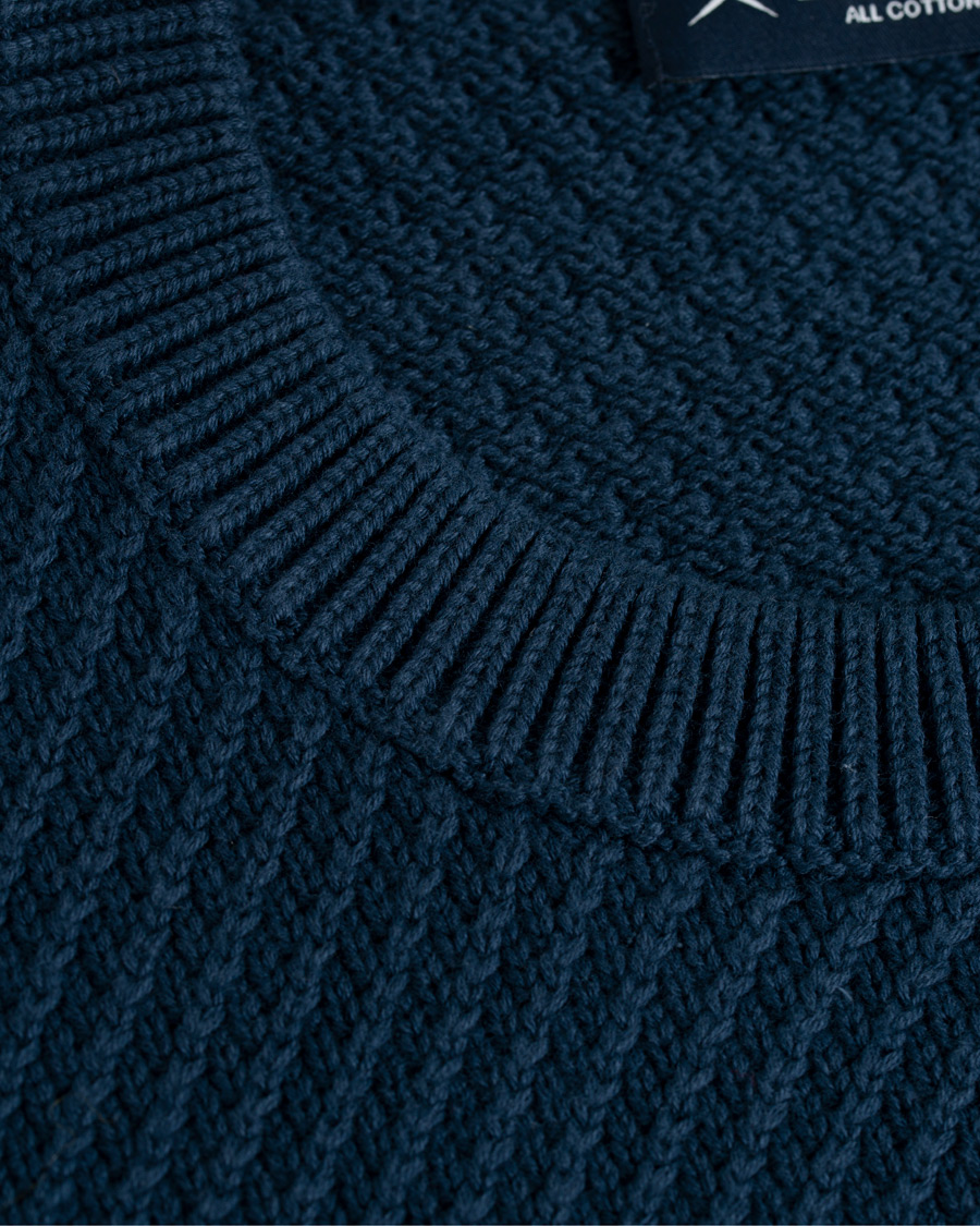 Herr | Tröjor | Hackett | Diagonal Striped Crew Neck Cotton Sweater Navy