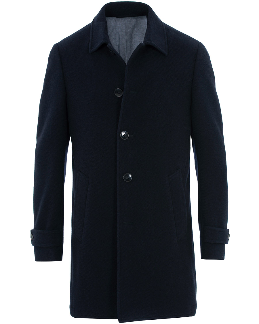 Herr | Jackor | Hackett | Washed Wool Twill Coat Navy