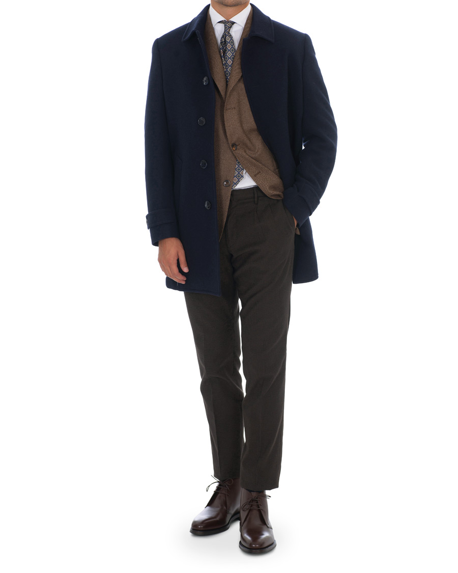 Herr | Jackor | Hackett | Washed Wool Twill Coat Navy