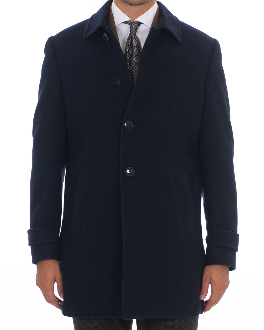 Herr | Jackor | Hackett | Washed Wool Twill Coat Navy