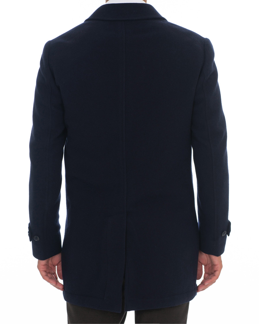 Herr | Jackor | Hackett | Washed Wool Twill Coat Navy